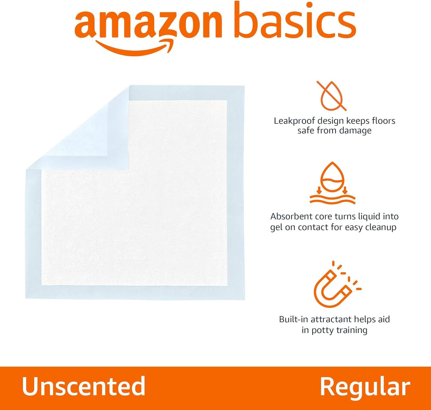 Amazon Basics Trainingspads Für Hunde Und Welpen, Auslaufsicheres 5-Lagiges Design Mit Schnell Trocknender Oberfläche, Normale Größe, 50 Stück, Blau