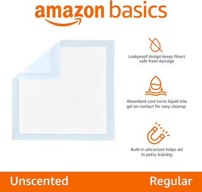 Amazon Basics Trainingspads Für Hunde Und Welpen, Auslaufsicheres 5-Lagiges Design Mit Schnell Trocknender Oberfläche, Normale Größe, 50 Stück, Blau